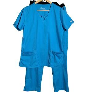 Butter-Soft Stretch Turquoise Blue Scrub Set, Women's Bottom size S, Top size M